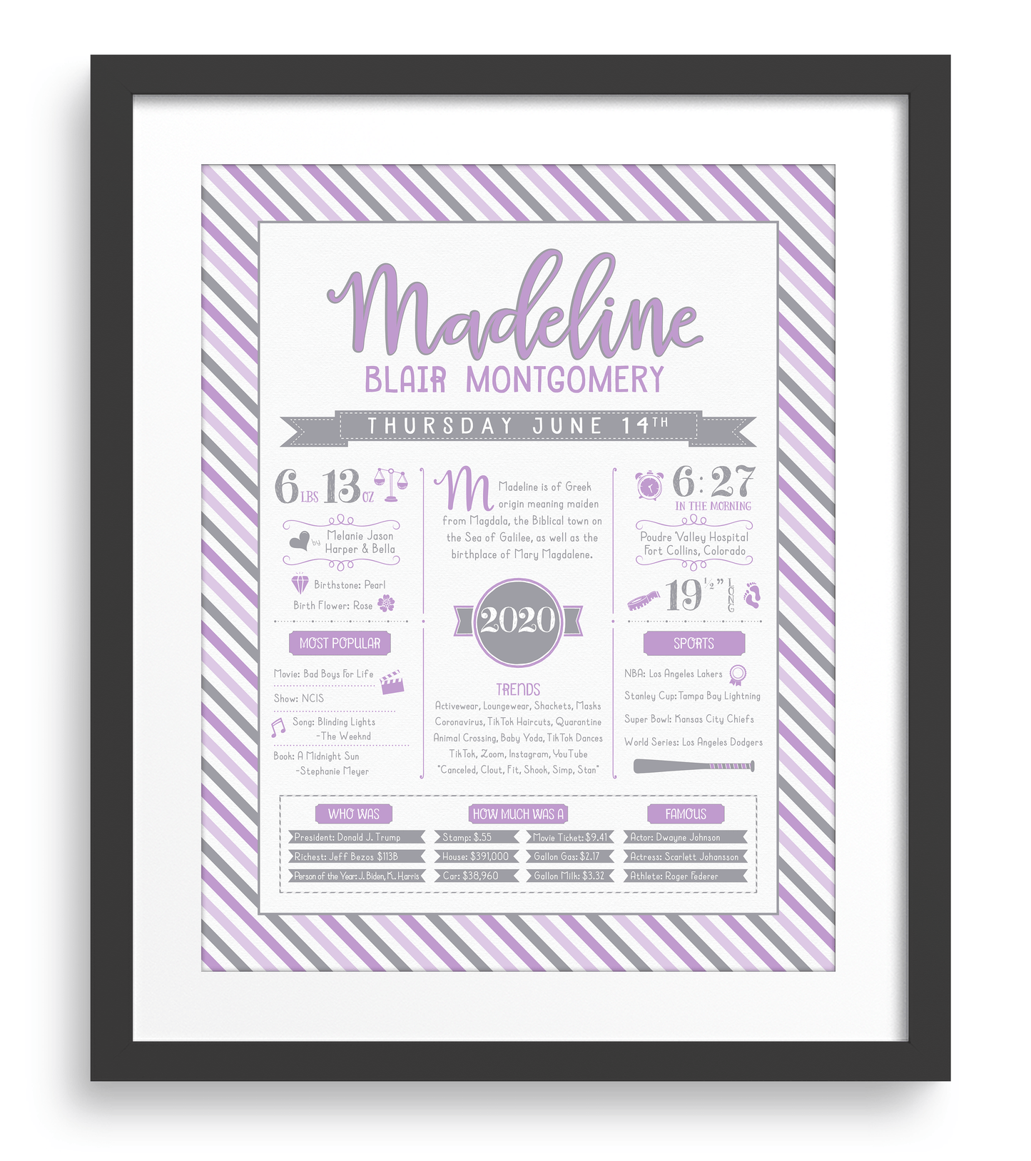 Black Frame / Purple & Gray Print