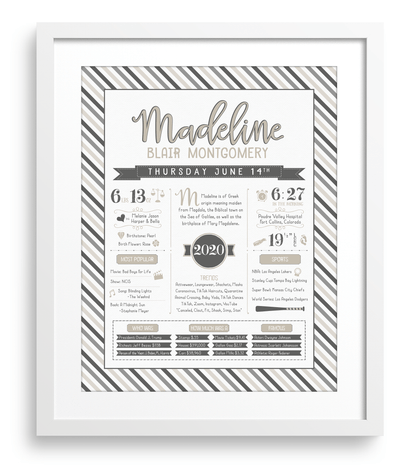 White Frame / Gray & Beige Print