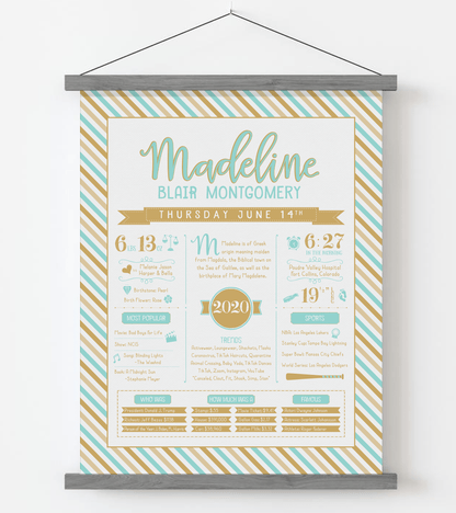 Gray Magnetic Frame / Aqua & Gold Print